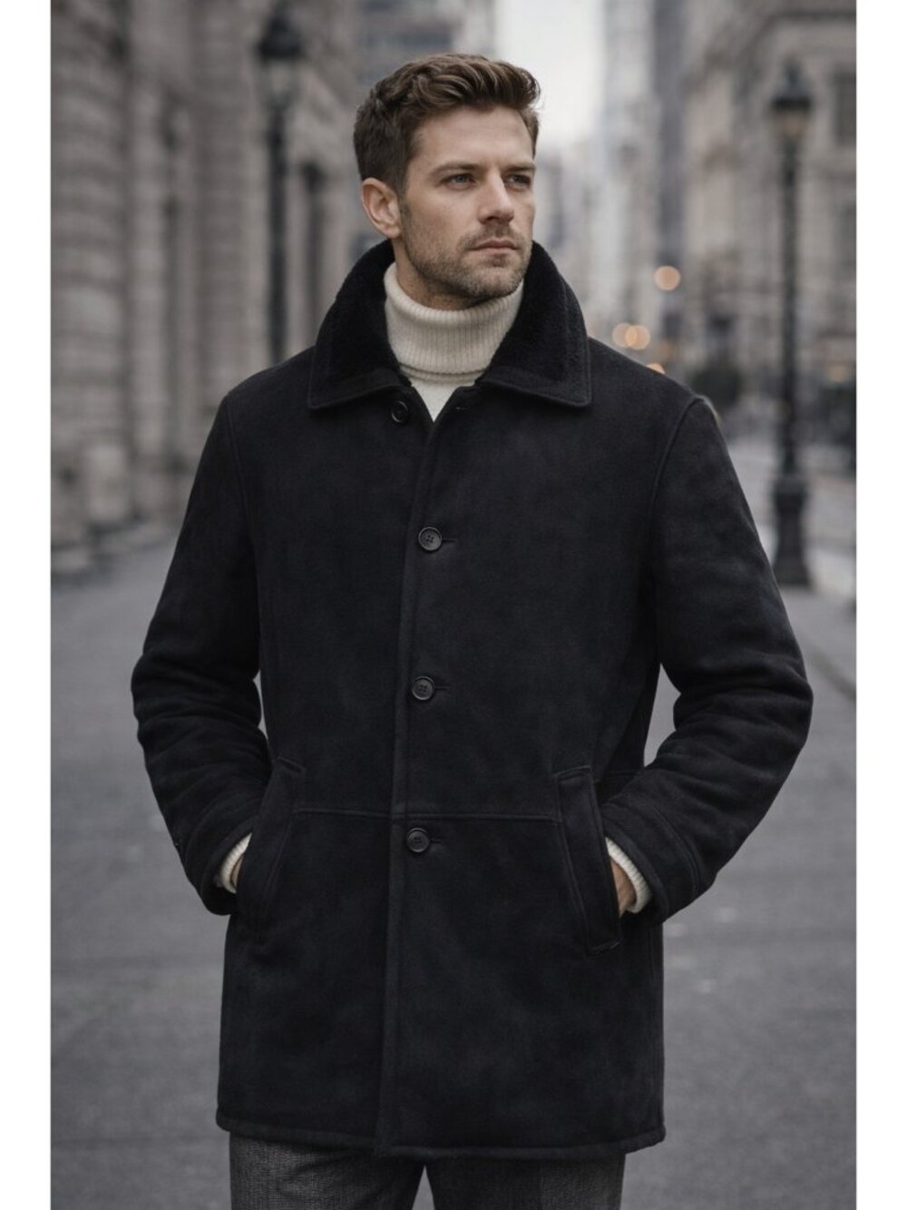 Movimento Shearling Coat Black Sheepskin Leather Jacket Mens 38 Fur Lined Winter